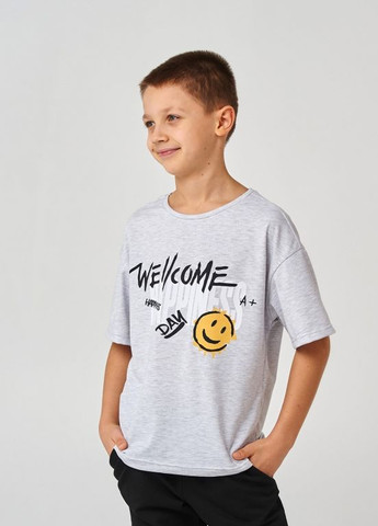 Сіра дитяча футболка | 95% бавовна | демісезон |122, 128, 134, 140 | легкість та комфорт сірий меланж Smil