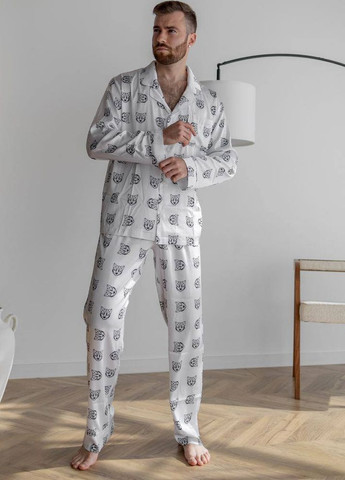 Чоловіча піжама шовк Армані Cat колір білий р.L 443849 New Trend (266494151)