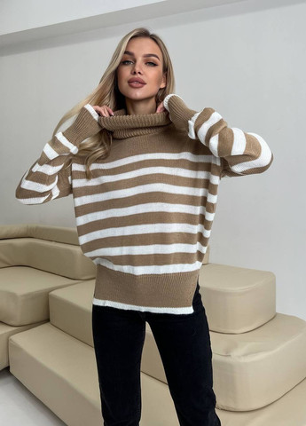 Женский полосатый свитер цвет кемел/молочный р.42/46 444014 New Trend (266494088)