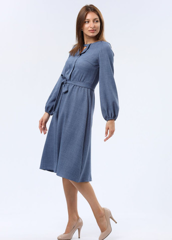 Сіро-синя повсякденний сукня з декоративною планкою з віскозної меланжевої тканини 5750 Cat Orange меланжева