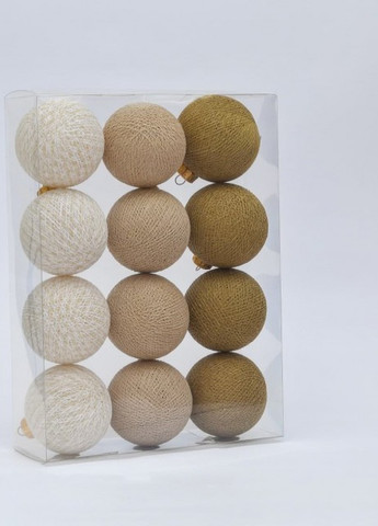 Набор ёлочных игрушек из ниточных шариков 6,5 см, 12 шт Капучино Cotton Ball Lights (257986229)