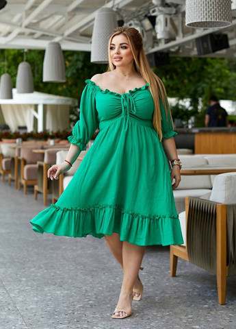 Зелена повсякденний сукня кльош Garna однотонна