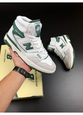 Білі Осінні чоловічі кросівки білі із зеленим «no name» New Balance 650