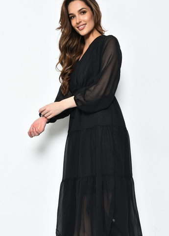 Чорна кежуал сукня жіноча шифонова чорного кольору балон Let's Shop однотонна
