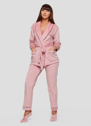 Розовая всесезон пижама костюм домашний велюровый халат со штанами розовый Maybel