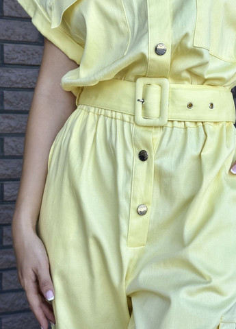 Комбінезон жіночий жовтого кольору Let's Shop комбінезон-брюки однотонний жовтий кежуал трикотаж