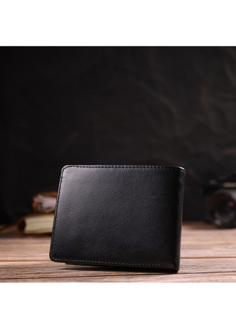 Практичний компактний гаманець із вкладишем для посвідчення для чоловіків з натуральної гладкої шкіри 21876 Чорний Canpellini (259874056)