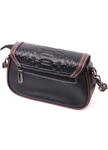 Стильна сумка для жінок з фактурним клапаном із натуральної шкіри 22374 Чорна Vintage (276457550)