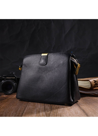 Жіноча красива сумка на три відділення з натуральної шкіри 22107 Чорна Vintage (260359779)