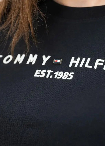 Свитшот женский Tommy Hilfiger - Прямой крой логотип черный кэжуал хлопок органический - (265215243)