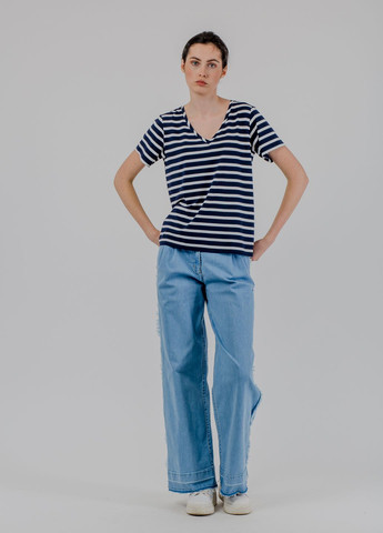 Синяя летняя прямая базовая футболка бони с коротким рукавом Dolcedonna