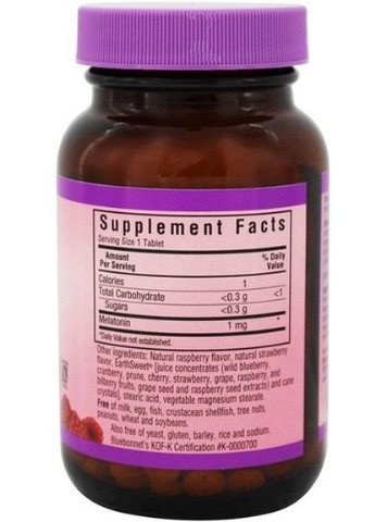 EarthSweet Chewables, Melatonin 1 mg 60 Chewable Tabs Natural Raspberry Flavor BLB0990 Bluebonnet Nutrition (256722079)