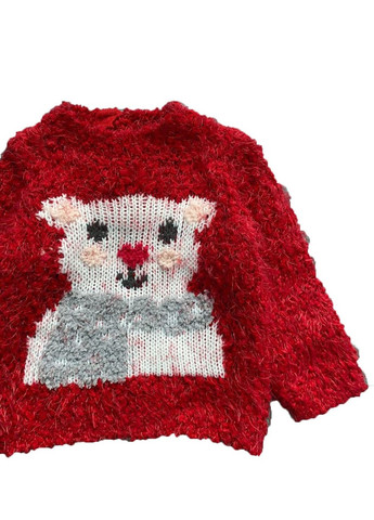 Червоний светр з новорічним принтом OVS