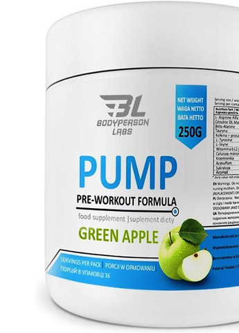 Pre-Workout Formula 250 g /16 servings/ Green Apple Bodyperson Labs (258499335)