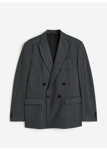 Мужской свободный двубортный пиджак из смесовой шерсти Н&М (56524) M Тёмно-серый H&M (271955680)