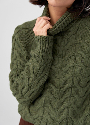 Оливковый (хаки) демисезонный вязаный свитер No Brand