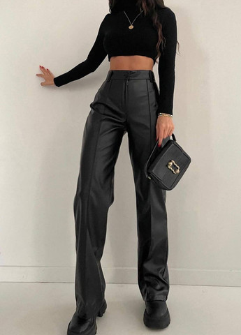 Женские брюки с ко кожи на флисе цвет чернй р.42/44 448204 New Trend (274539899)