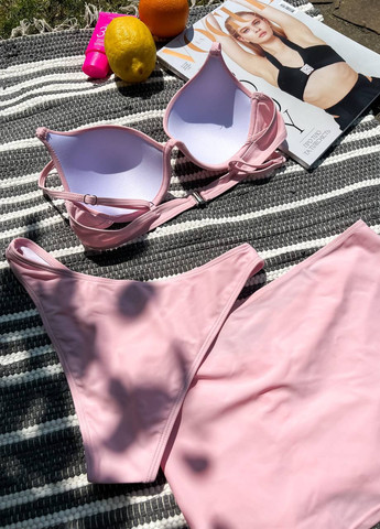 Рожевий літній яскравий жіночий купальний з спідницею No Brand