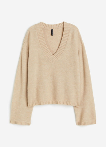 Бежевий демісезонний светр з v-подібним вирізом H&M