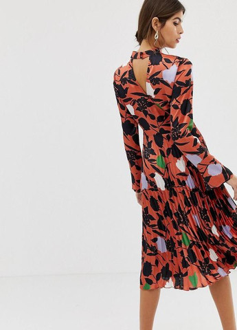 Бронзова сукня міді атласна квіткова Asos
