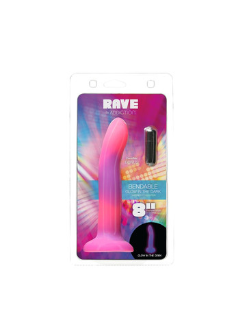 Светящийся в темноте фаллоимитатор Rave 8″ Glow in the Dark Dildo Pink Purple, 20,3 см ADDICTION (277235337)