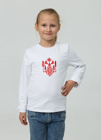 Дитячий лонгслів з вишивкою "Тризуб Берегиня" Колір білий Мальви (267223585)