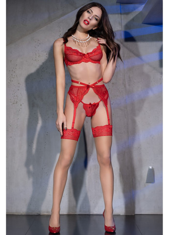Красный демисезонный комплект 4413 set bra+garter+string+stockings красный Chilirose