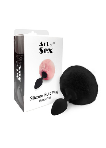 Силіконова анальна пробка М - Silicone Bunny Tails Butt plug Black, діаметр 3,5 см Art of Sex (277235484)