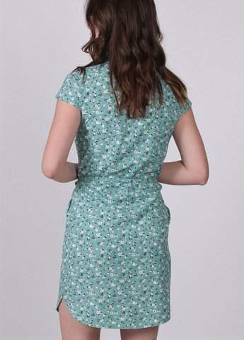 Бирюзовое кэжуал платье женское 004 ромашка мелкая белая софт бирюзовое Актуаль