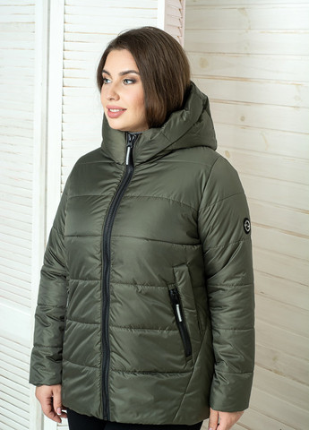 Оливковая (хаки) демисезонная женская куртка весенняя большого размера SK