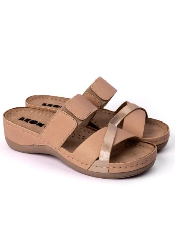 Шльопанці жіночі шкіряні Lala 909, beige Leon (263360999)