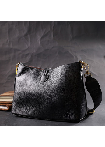 Жіноча сумка з оригінальною застібкою ґудзиком з натуральної шкіри 22319 Чорна Vintage (276461782)