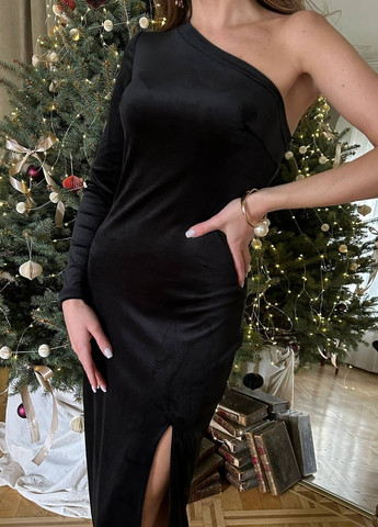 Черное праздничный, коктейльное, вечернее роскошное платье меди на одно плечо Vakko однотонное