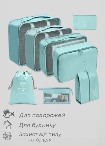 Набір дорожніх сумок органайзерів для валізи / комплект з 8 дорожніх органайзерів Бірюзовий 68393 OnePro (264921226)