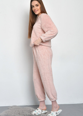 Розовая зимняя пижама женская махровая розового цвета кофта + брюки Let's Shop