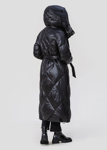 Черная зимняя длинный пуховик женский модель 1373 Yimosis