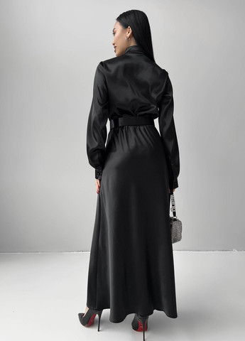 Черное праздничный, вечернее платье из атласа черного цвета Jadone Fashion однотонное