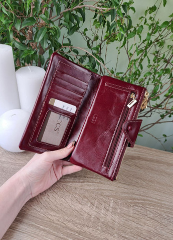 Кошелёк кожаный женский на кнопке с большим количеством отделений для карт Jccs (258763491)