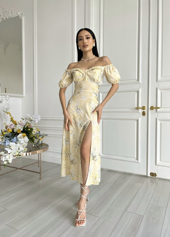 Желтое кэжуал платье Larionoff с цветочным принтом