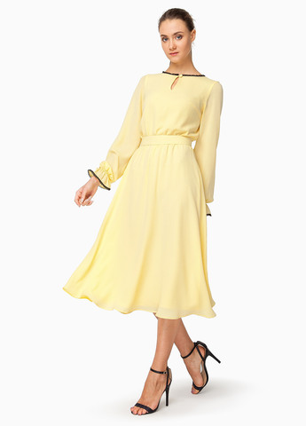 Желтое праздничный, коктейльное платье миди нежно-желтого цвета с юбкой-солнце Nai Lu-na by Anastasiia Ivanova однотонное