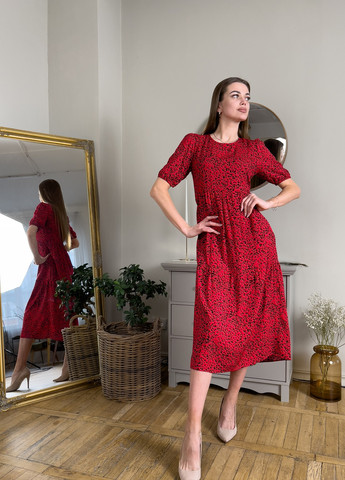 Червона кежуал сукня міді дзвін BeART з тваринним принтом