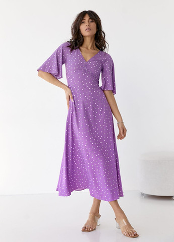 Фиолетовое откровенный платье-миди с короткими расклешенными рукавами - фиолетовый Lurex