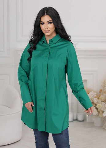 Зеленая повседневный рубашка popluzhnaya с длинным рукавом
