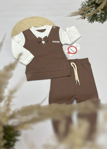 Коричневый демисезонный костюм детский бабочка из вафельной ткани Murat baby