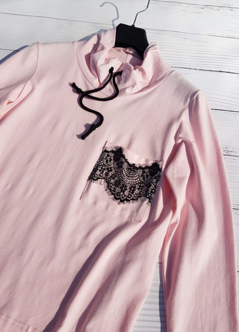 Свитшот розовый с черным кружевом на кармане G&N - крой розовый трикотаж - (260356814)