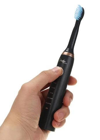 Электрическая ультразвуковая зубная щетка аккумуляторная водонепроницаемая ручка с 4 насадками 21х3х3 см (474171-Prob) Черная Unbranded (257519033)