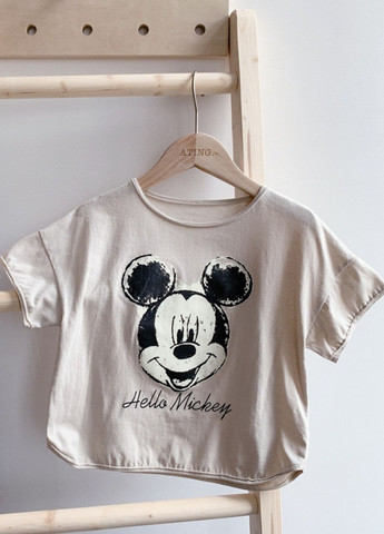 Бежевая летняя футболка детская микки бежевая No Brand