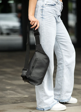 Жіноча сумка на пояс бананка Tirso Max MSH чорна з принтом Sambag (260072916)
