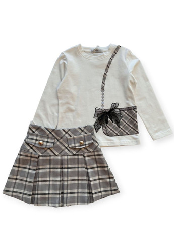 Молочный демисезонный костюм для девочки юбка+реглан yb20429/20439 Y-Clu