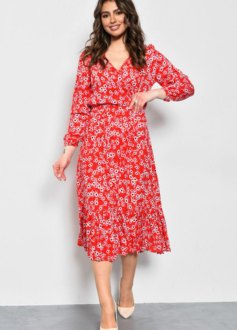 Красное кэжуал платье женское красного цвета с цветочками баллон Let's Shop с цветочным принтом